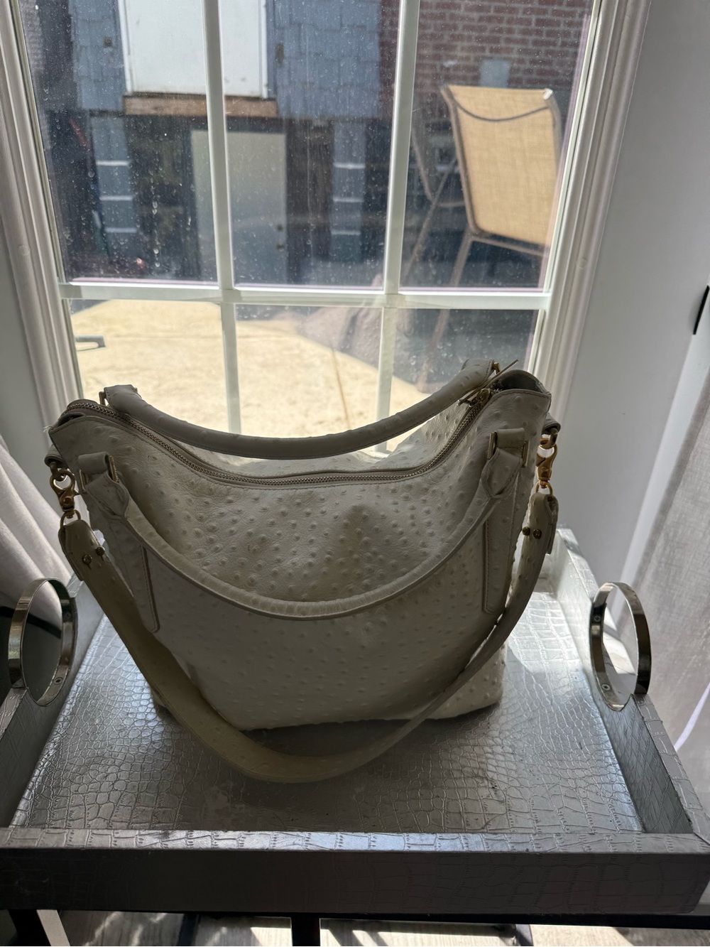 Brahmin Ivory Ostrich-Texture Hobo Shoulder Bag - Picture 6 of 9